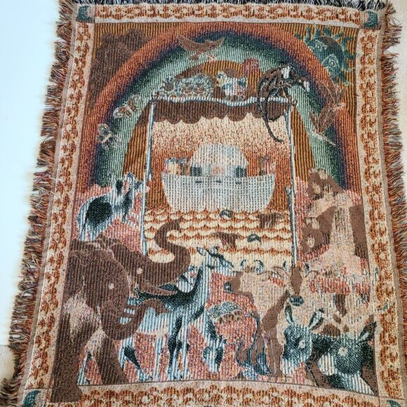 Woven throw Afghan or blanket Noah's ark. - Picture 5 of 6